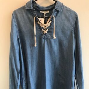 BEACH LUNCH LOUNGE COLLECTION DENIM LACE UP TOP